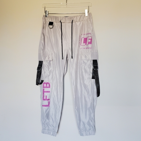 LF The Brand Streetwear Cargo Jogger Pants Gray/Pink Size M - Picture 2 of 10
